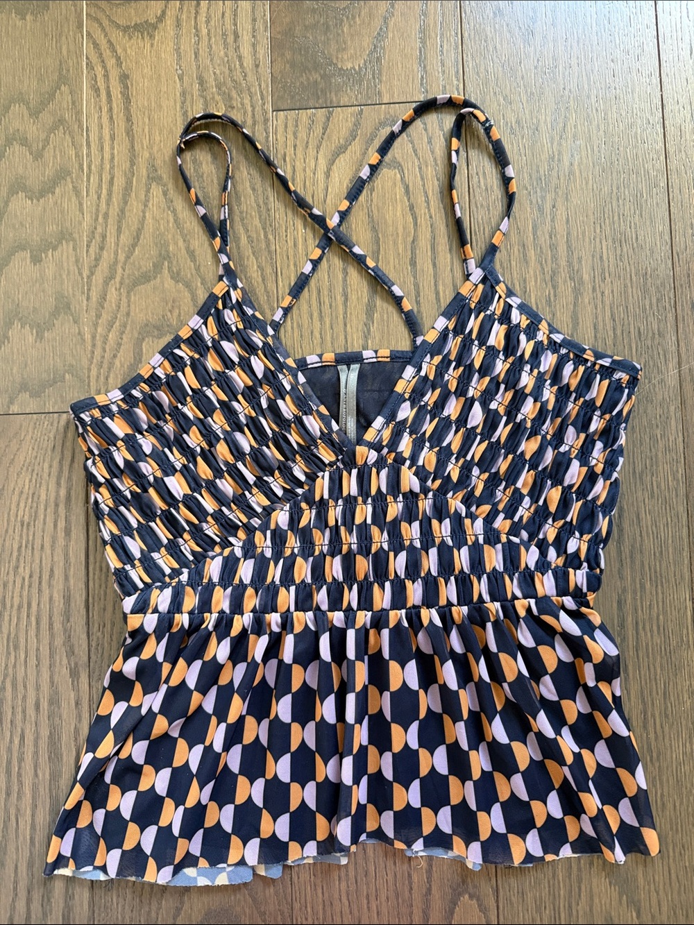 Anthropologie Women’s Navy Geometric Smocked Tank Top